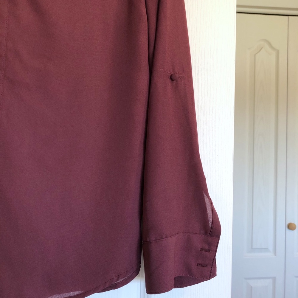 Burgundy Full Sleeve Blouse with Button Detail - Picture 4 of 5